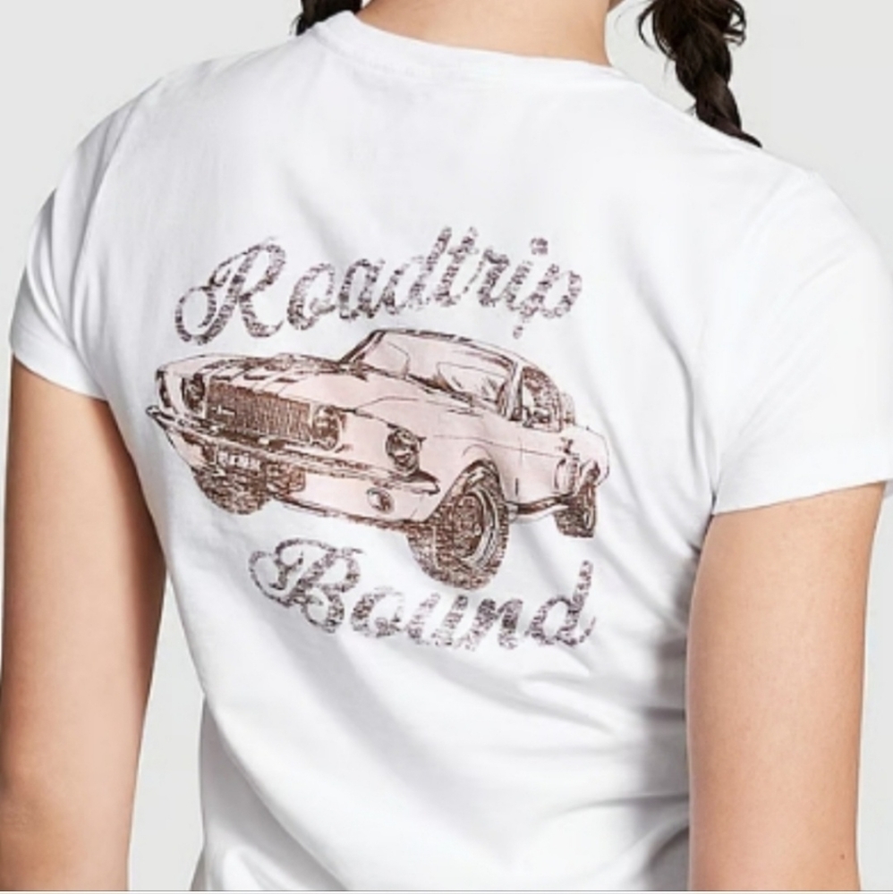 NWT Pink VS Roadtrip Bound White T-shirt. Size: L